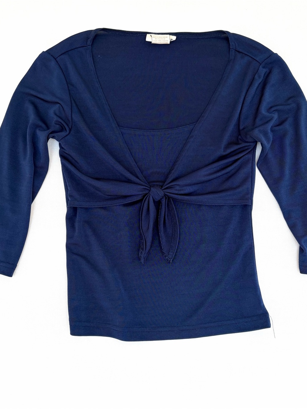 Vintage 90s Y2K Wrapper Slinky Top Women’s Medium Navy Blue Tie Front Boho